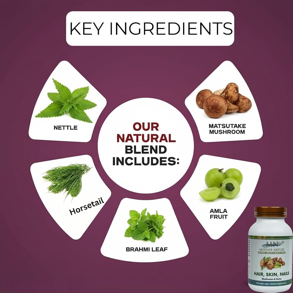 Mn Mother Nature Hair, Skin, Nails Mushrooms & Herbs - 120 Capsules - image 2