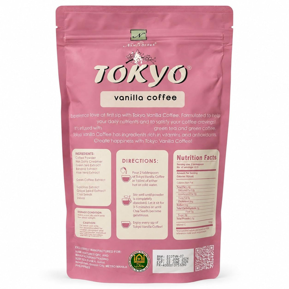 Namiroseus TOKYO Vanilla Coffee with Green Coffee Extract - 10 Sachets - image 4