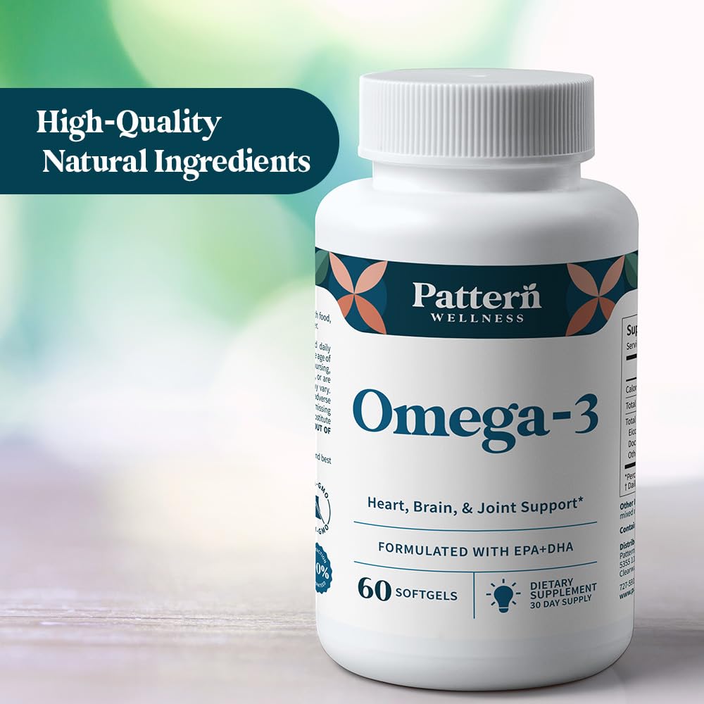 Pattern Wellness Omega 3 Softgels - Pure Fish Oil Formula - Helps