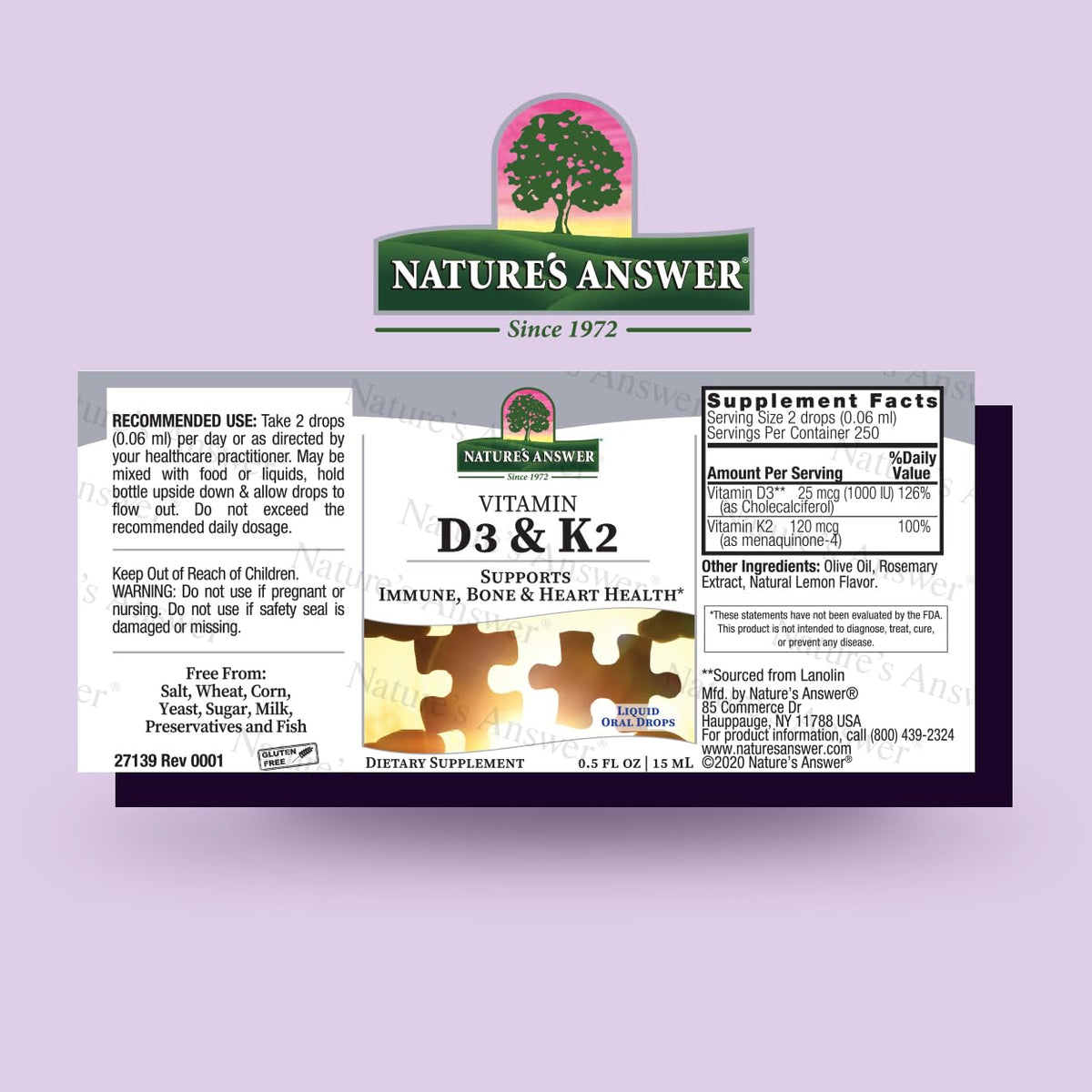 Nature's Answer Vitamin D3 and K2 Liquid Drops - 0.5 Fl Oz - image 2