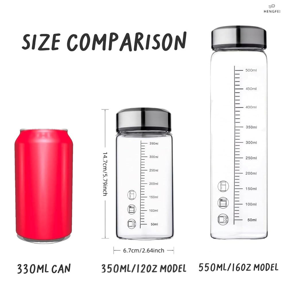 HENGFEI Glass Protein Shaker Bottle 12oz with Stainless Steel Lids - image 3