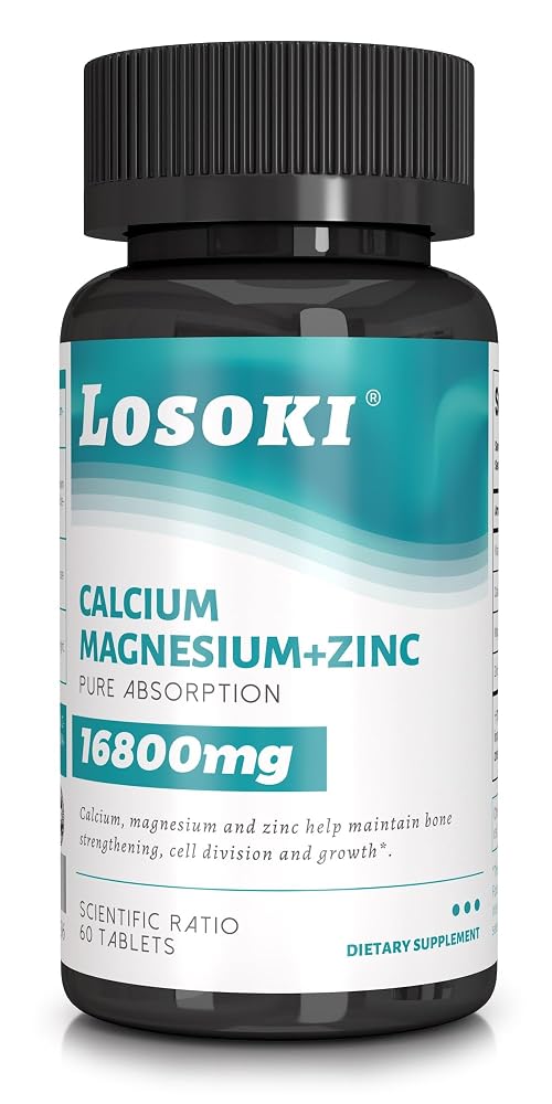 Losoki Calcium Magnesium Zinc Supplement for Bone Health - 60 Tablets
