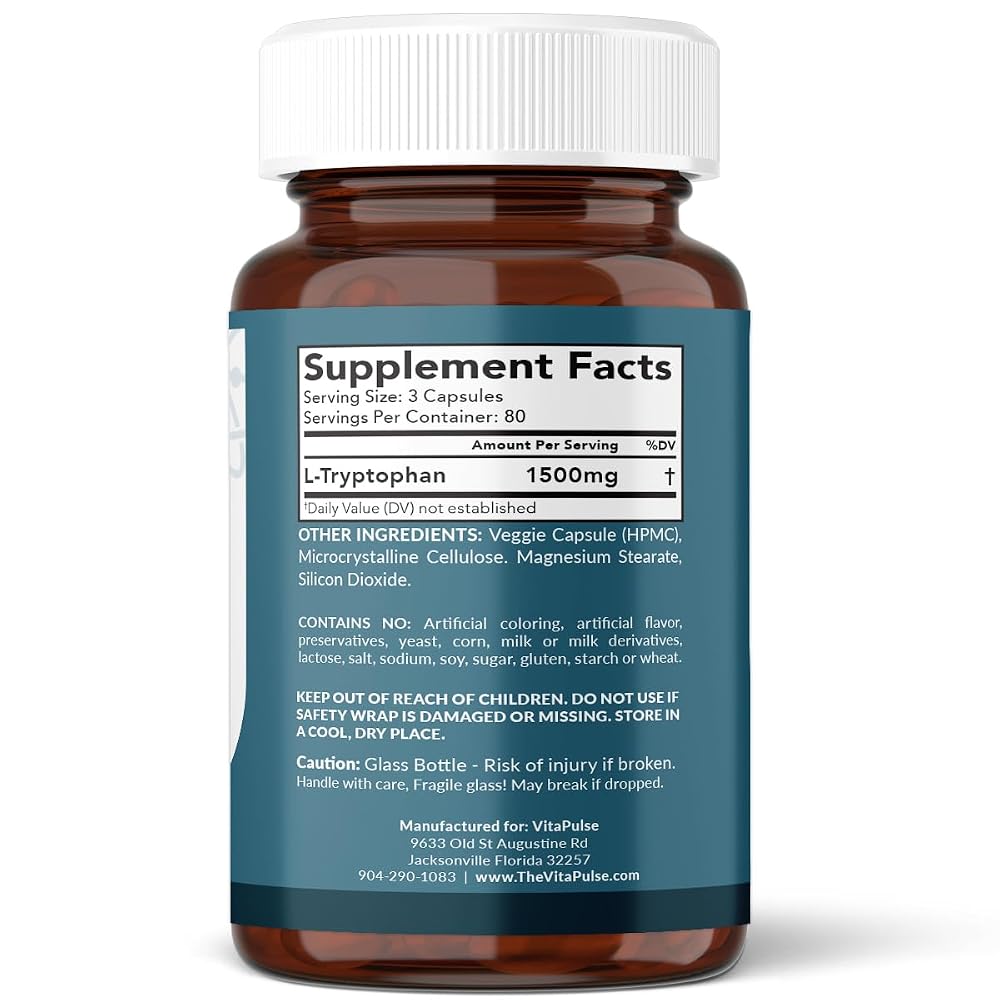 VitaPulse L-Tryptophan 1500mg Supplement - 240 Capsules - image 3