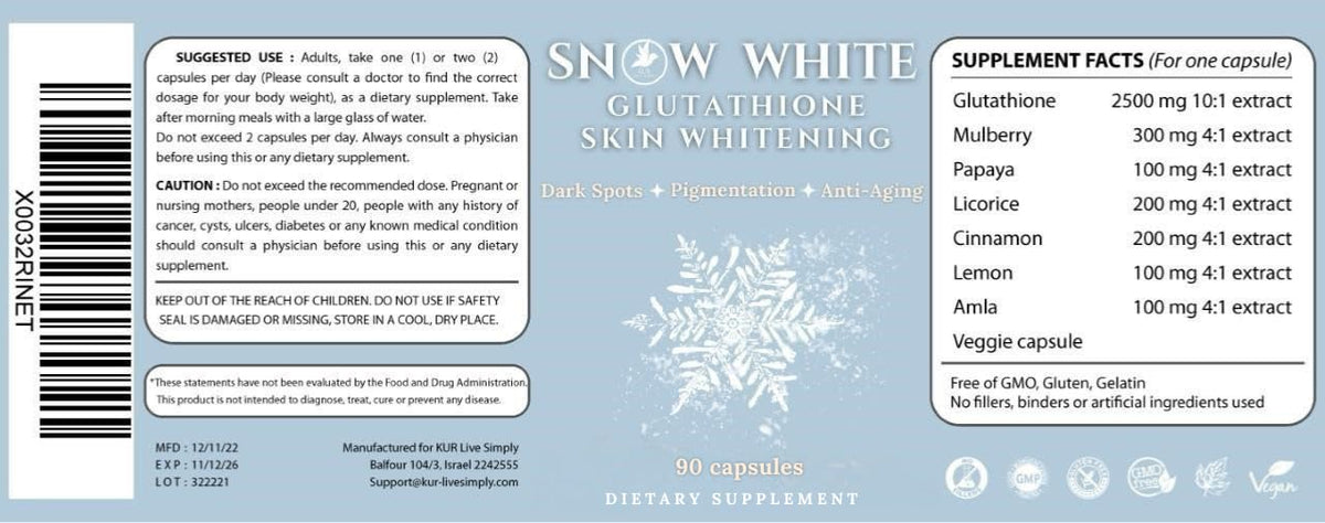 KUR Live Simply Glutathione Skin Whitening Capsules - 90 Capsules - image 9