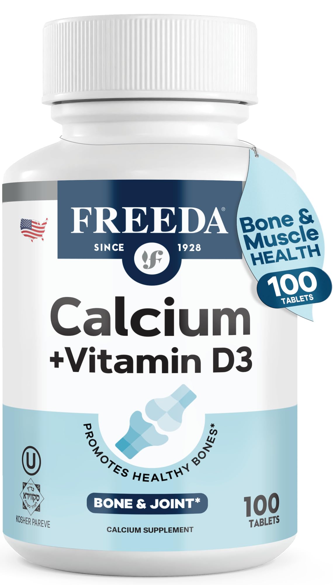 FREEDA Calcium 600mg with Vitamin D3 400 IU - 100 Tablets