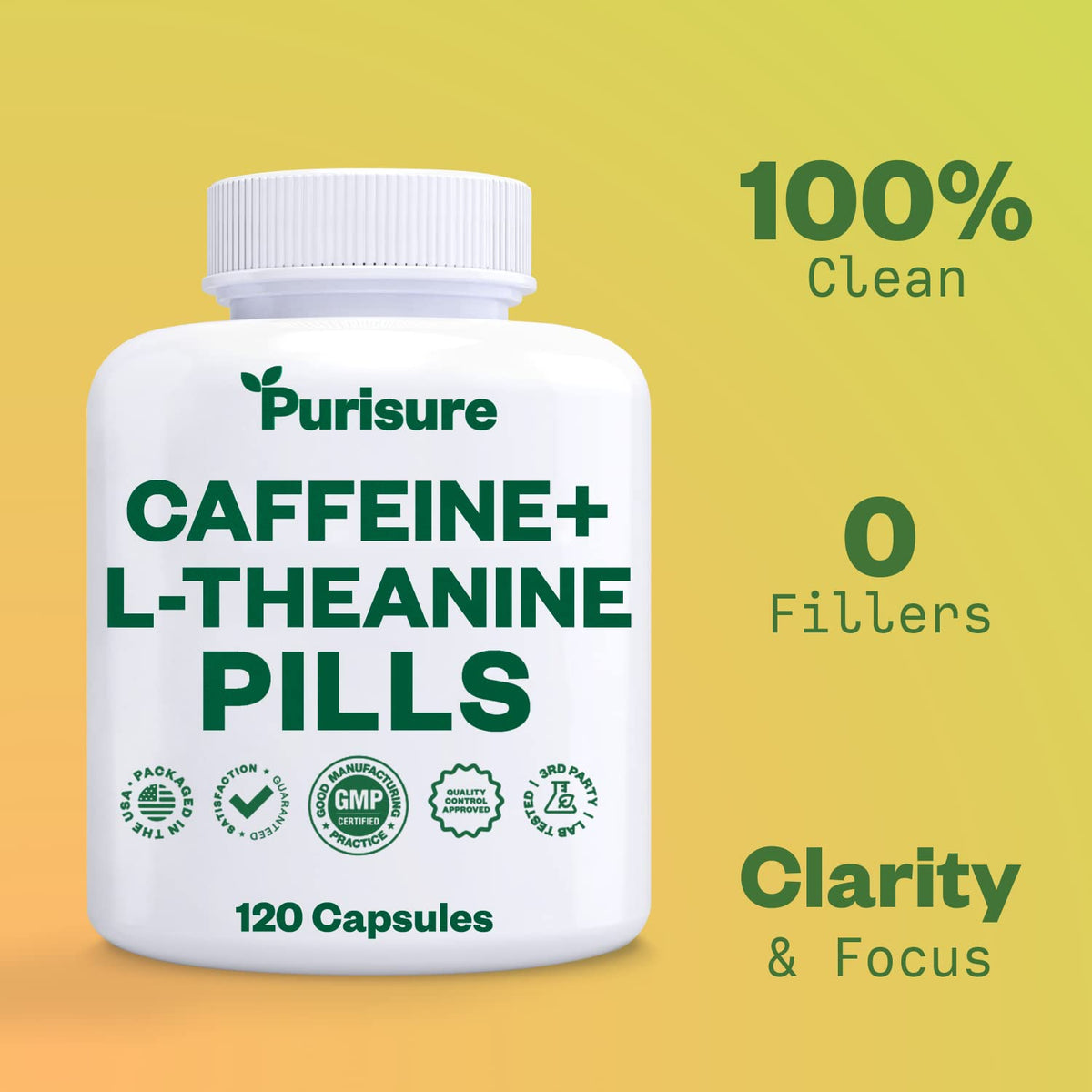 Purisure Caffeine Theanine 100mg Capsules for Energy & Clarity - 120 Count - image 2