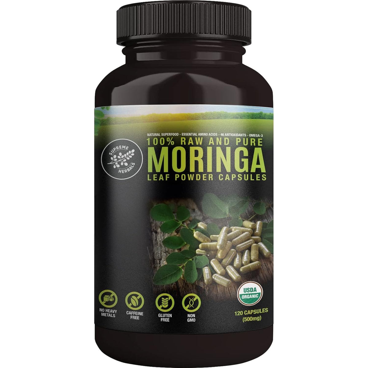 SUPREME HERBALS Moringa Leaf Powder Capsules Organic - 120 Capsules