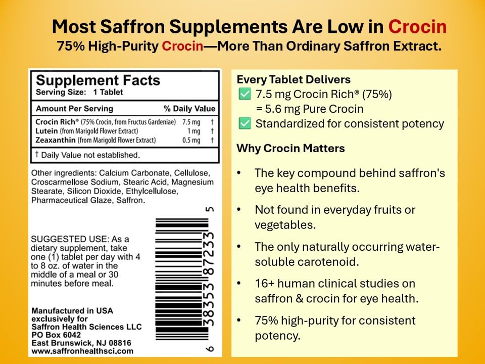 Saffron Health Sciences 75% Crocin Eye Supplement - 60 Tablets - image 2