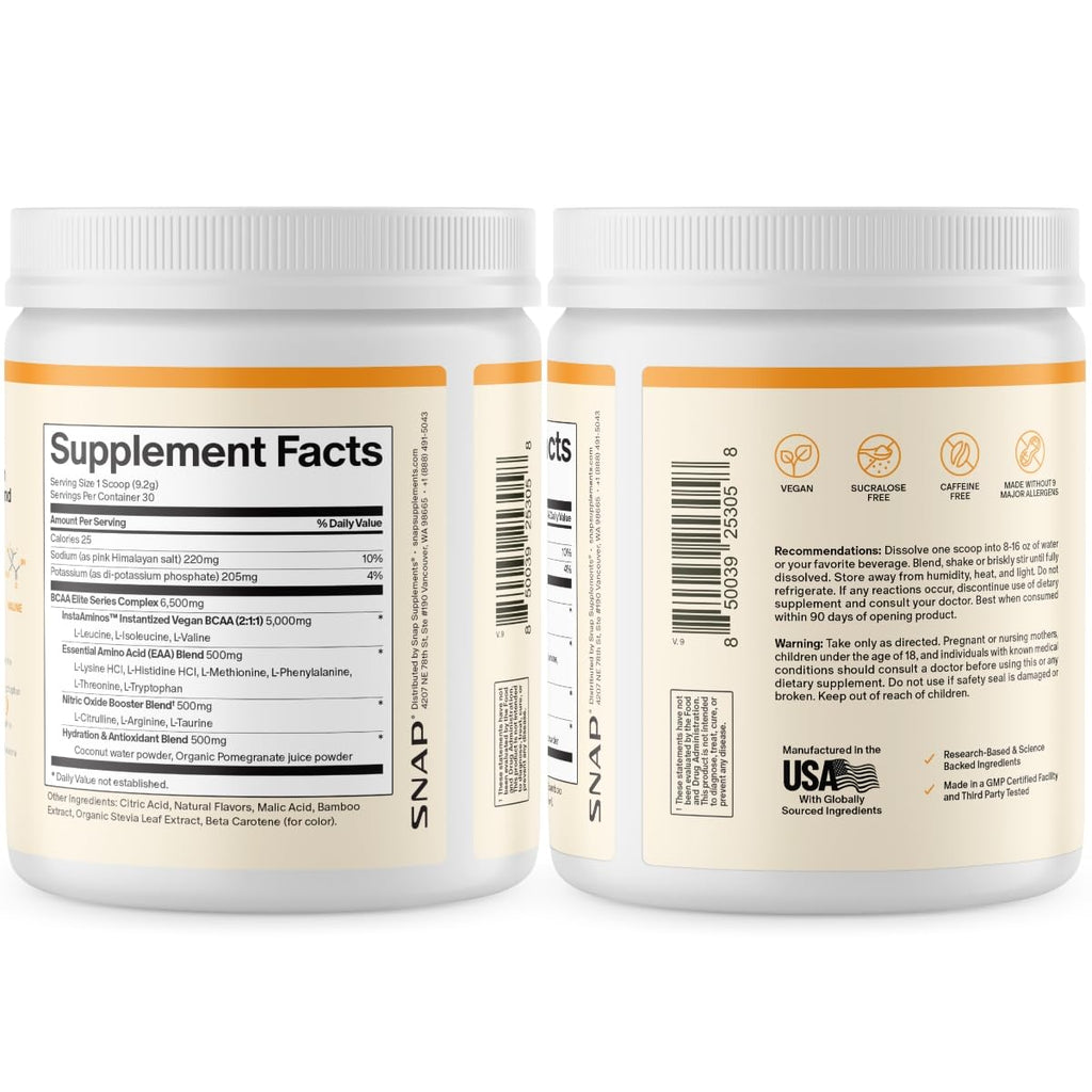 Snap BCAA Powder Essential Amino Energy Supplement with Nitric Oxide