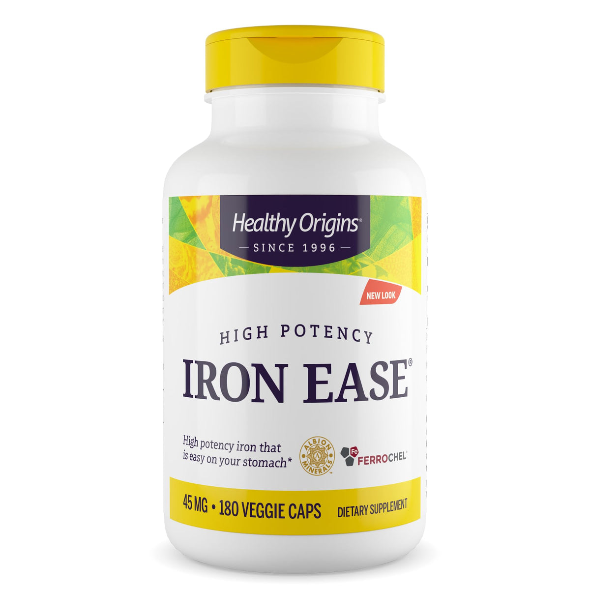 Healthy Origins Iron Ease Ferrochel 45 mg - 180 Vegetarian Capsules