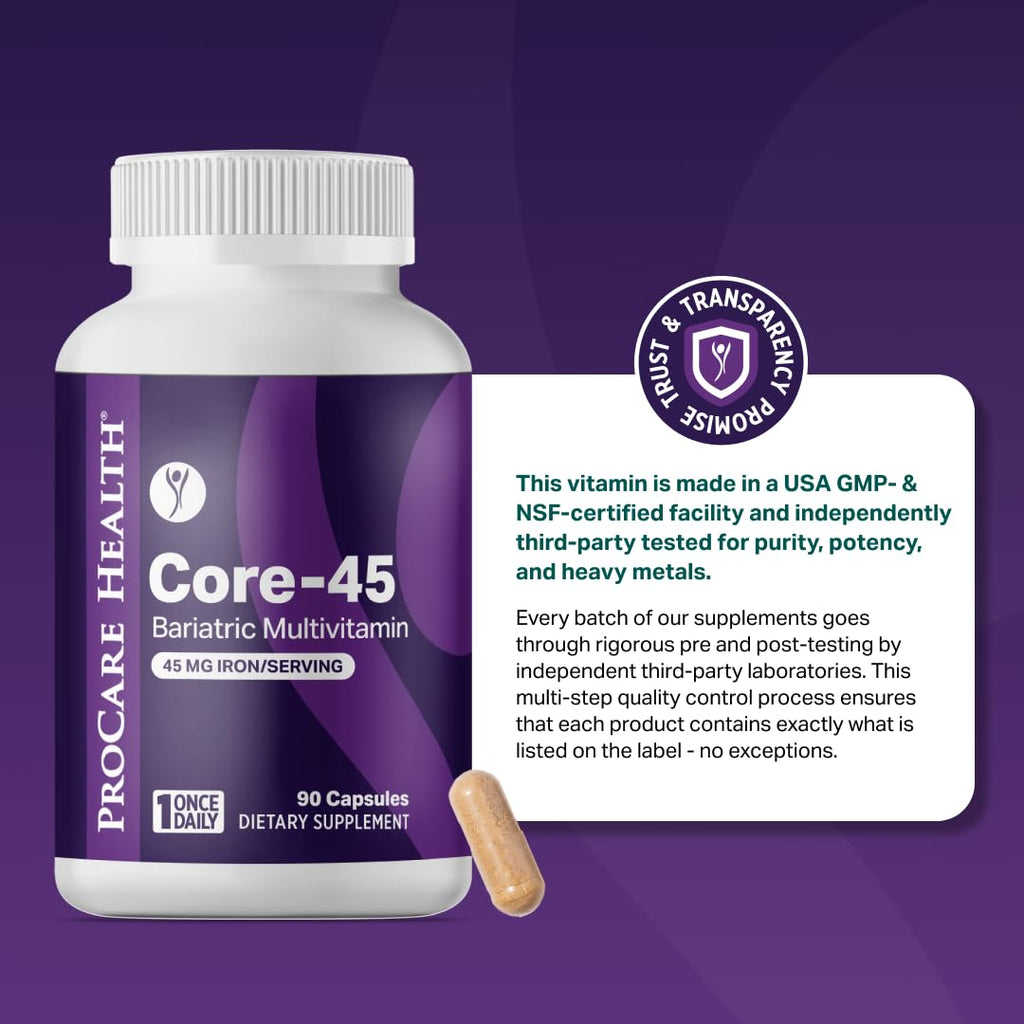 ProCare Health Core-45 Bariatric Multivitamin 45mg Iron - 90 Capsules - image 8