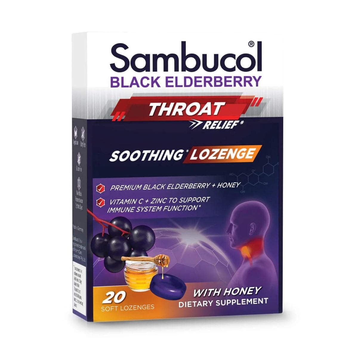 Sambucol Black Elderberry Pastilles with Honey & Zinc - 80 Count