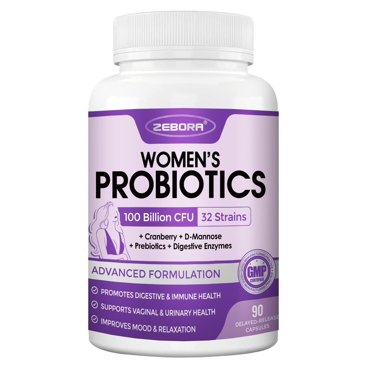 ZEBORA Probiotics for Women 100B CFUs Digestive & Gut Health - 90 Capsules