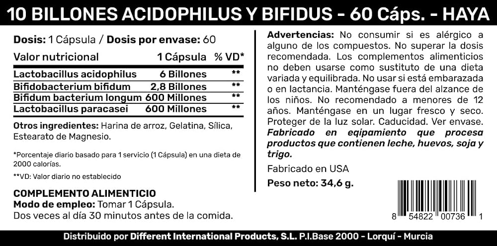 HAYA LABS 10 Billion Acidophilus & Bifidus Probiotic Complex - 60 Capsules - image 2