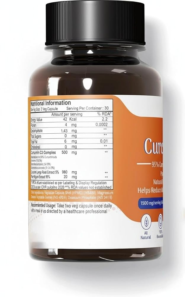 Generic Organic Curcumin with Piperine 800mg - 60 Vegetable Capsules - image 4