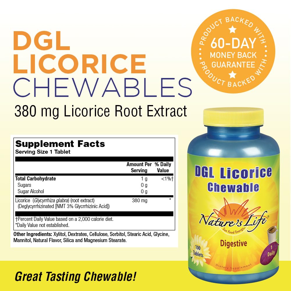 Nature's Life DGL Licorice 380 mg Chewable Tablets - 100 Count - image 2