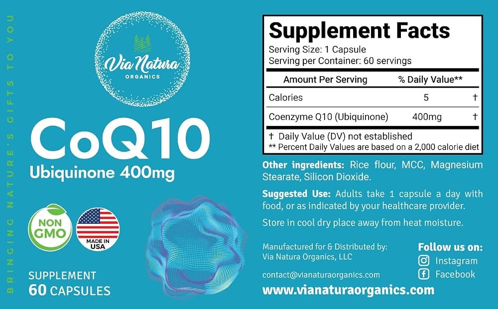 Via Natura Organics CoQ10 Ubiquinone 400mg - 60 Capsules - image 2
