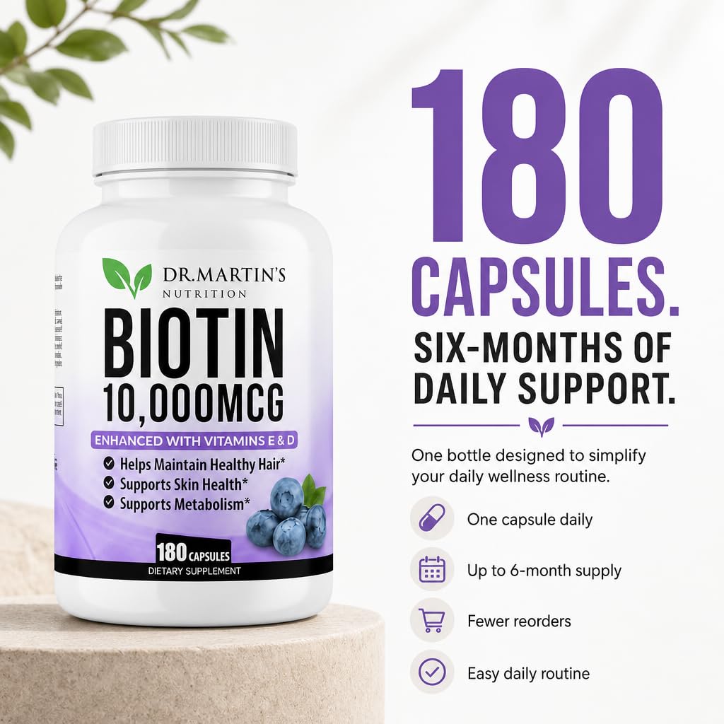 DR. MARTIN'S NUTRITION Biotin 10000mcg Hair Skin & Nails - 180 Capsules - image 2
