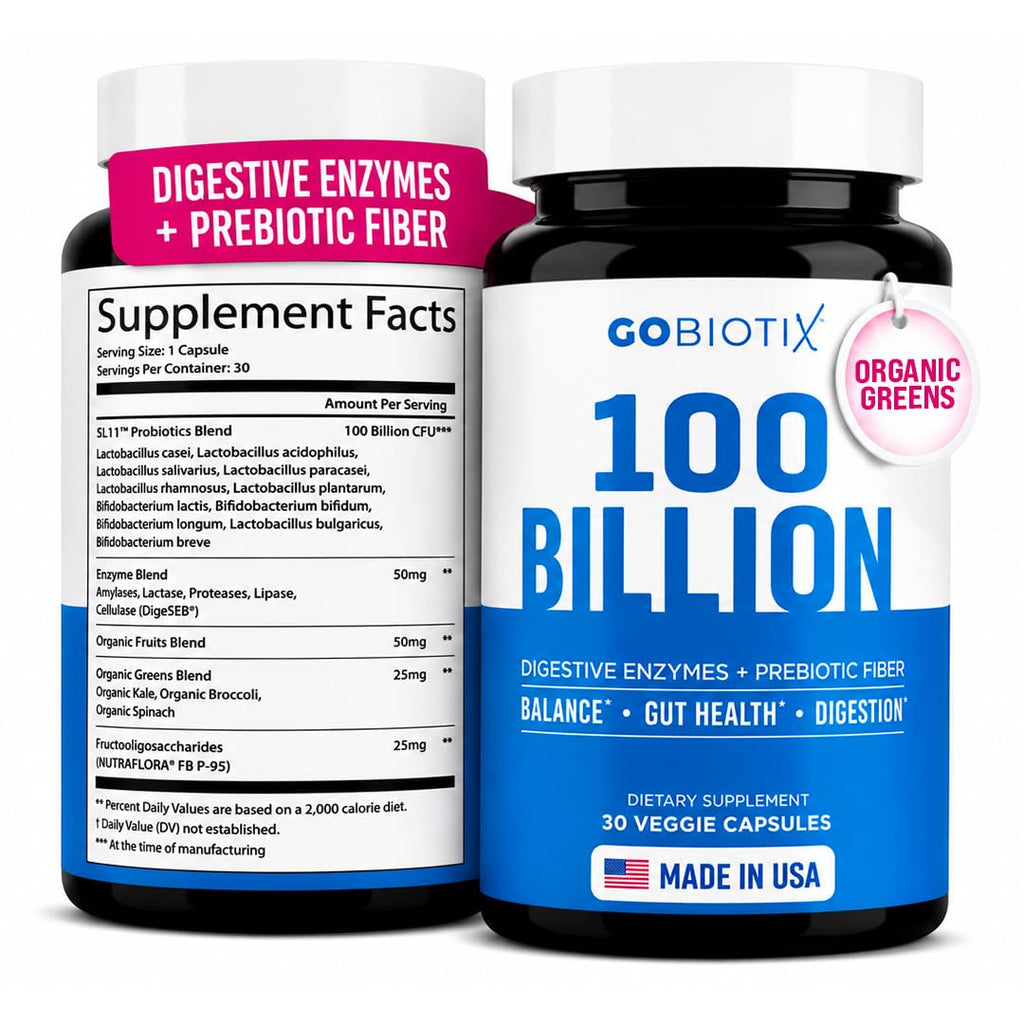 GOBIOTIX 100 Billion Digestive Enzymes Probiotics - 30 Capsules
