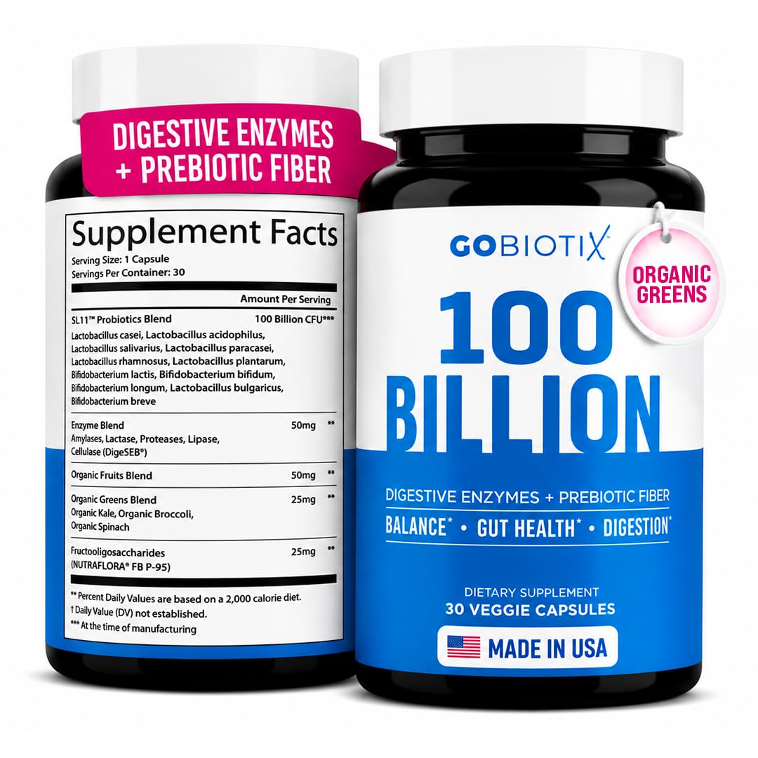 GOBIOTIX 100 Billion Digestive Enzymes Probiotics - 30 Capsules