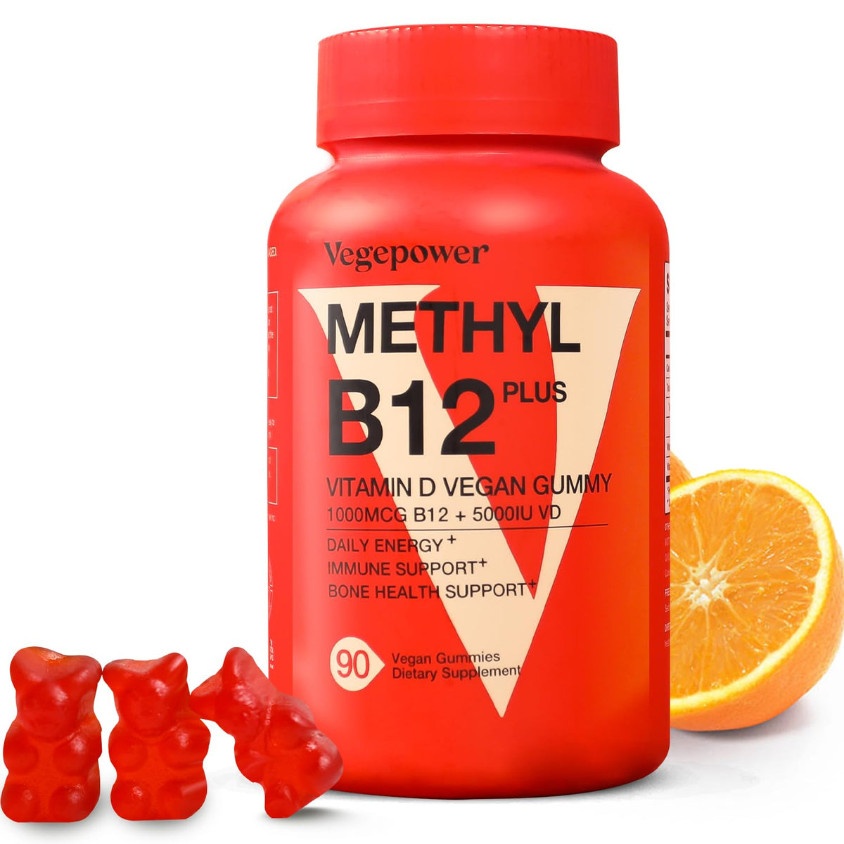 VEGEPOWER Vitamin B12 D3 Vegan Gummies I 1000 MCG Methyl B12 & 5000