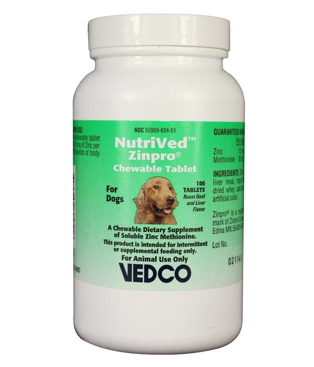Vedco Nutrived ZinPro Zinc Methionine Chewable Tablets for Dogs - 100 Tablets
