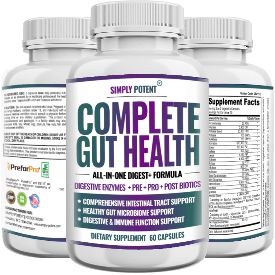 Simply Potent Digestive Enzymes with Prebiotics & Probiotics - 60 Capsules