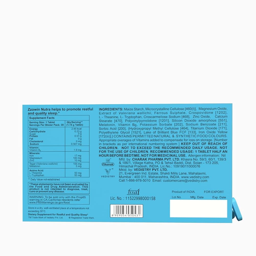 Vedistry Zzowin Sleep Support Supplement 5mg Melatonin - 30 Tablets - image 9