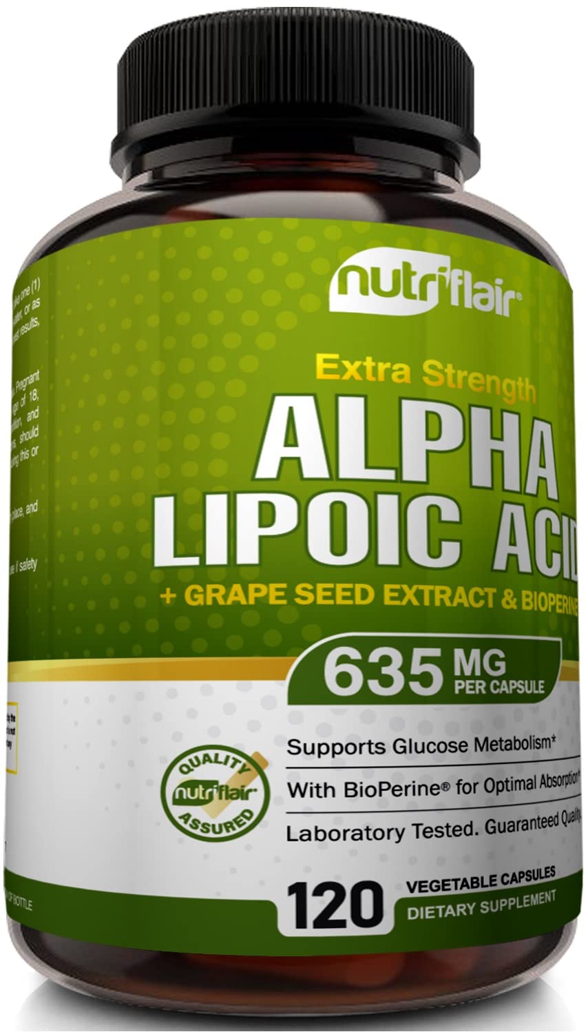 NutriFlair Alpha Lipoic Acid 600mg with Grape Seed & BioPerine - 120 Capsules - image 5