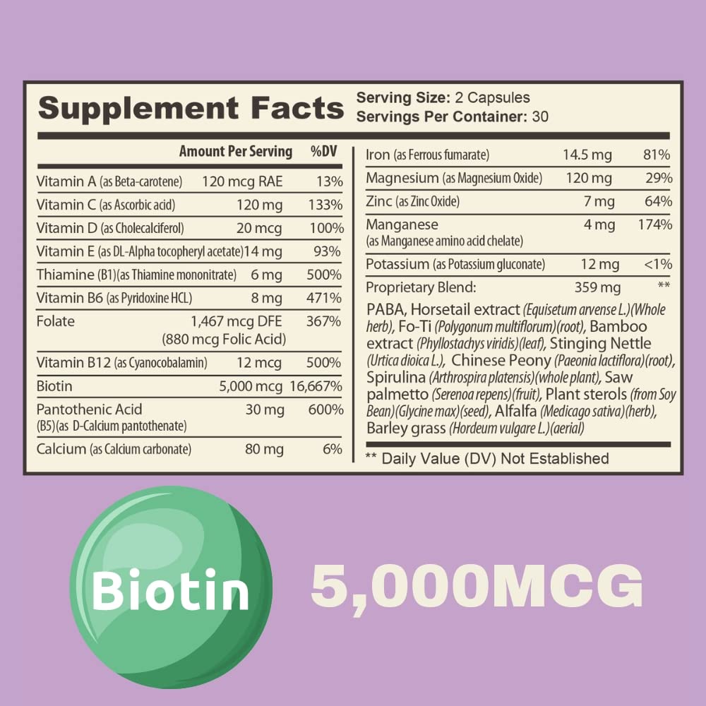 nutrilevels Hair Skin Nail Capsules with Biotin - 60 Capsules - image 3