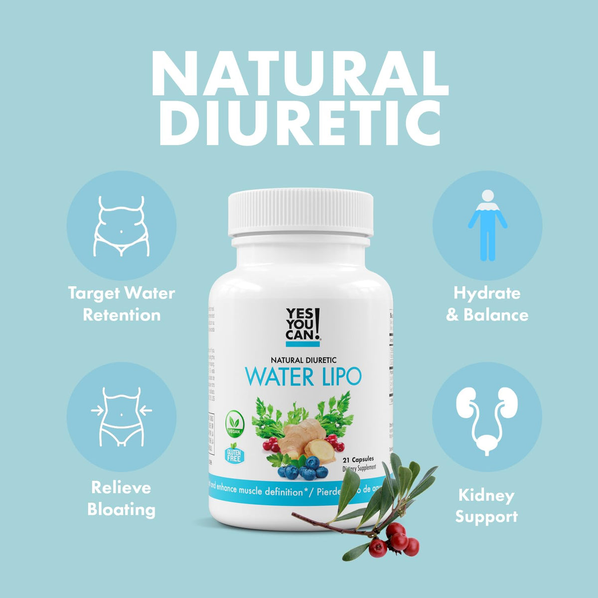 Yes You Can! Water Lipo Pills, Natural Diuretic Cleanse, 21 Capsules