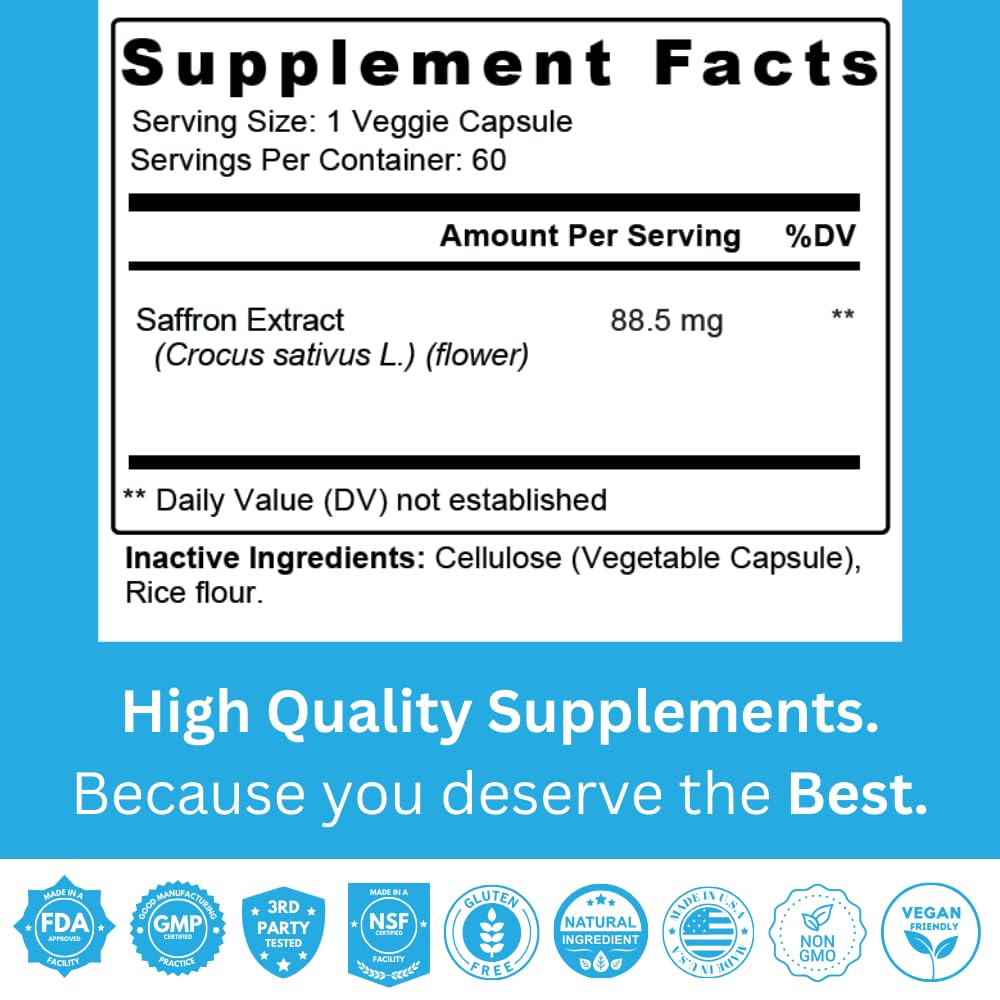 Staver Health Saffron Extract 88.5 mg Mood Balance - 60 Vegetarian Capsules - image 2