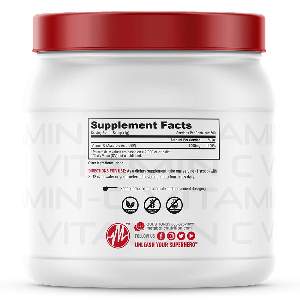 Metabolic Nutrition Vitamin C 1000mg Ascorbic Acid - 500g Powder - image 2