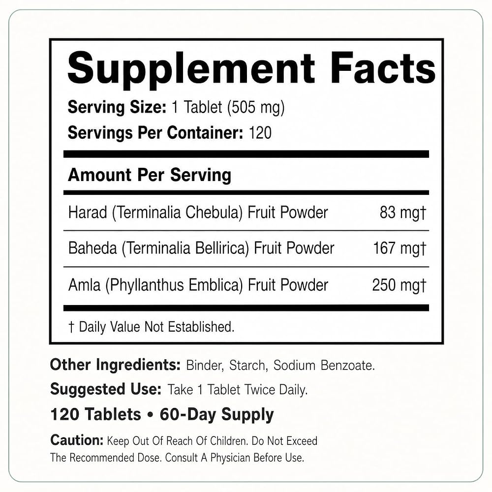 Daily All Day Triphala Tablets 1:2:3 Ratio for Digestion - 120 Tablets - image 9