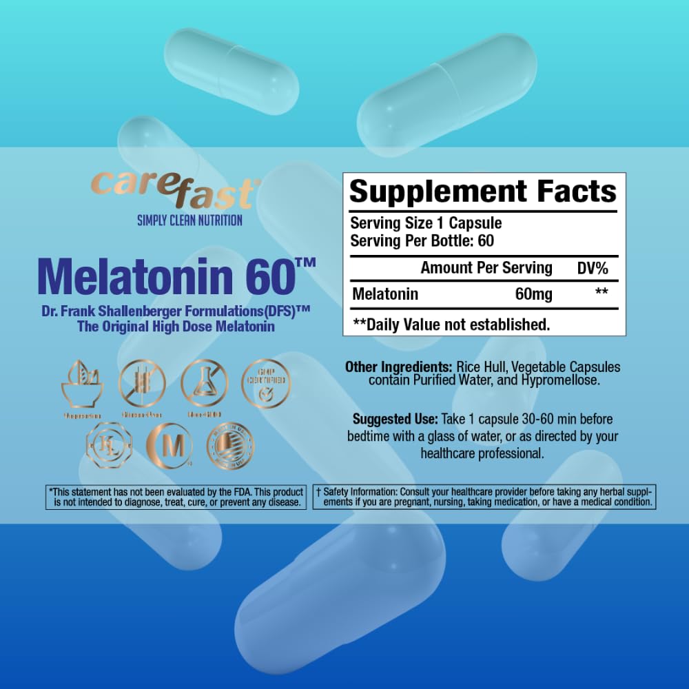CAREFAST Pure Melatonin 60mg Sleep Aid - 180 Capsules - image 6