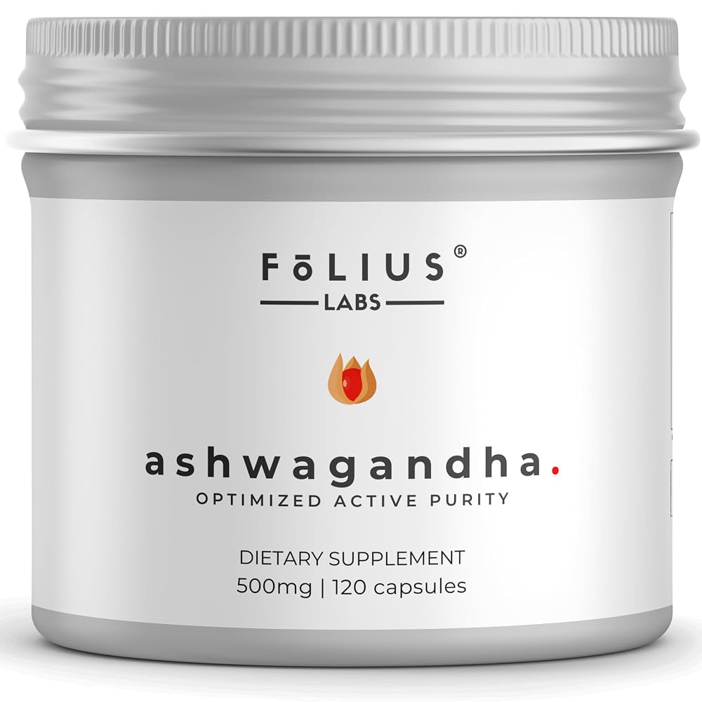 FOLIUS LABS Ashwagandha 500mg Herbal Energy Support - 120 Capsules