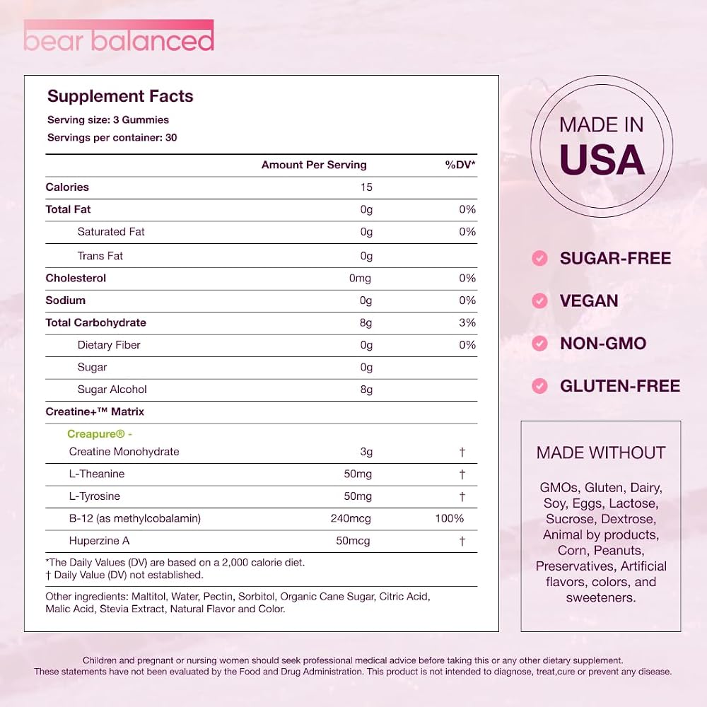Bear Balanced Creatine Gummies for Men & Women - Creatine Monohydrate