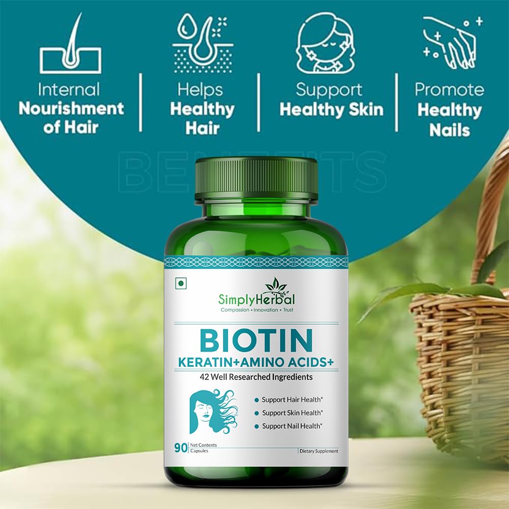 Simply Herbal Biotin Vitamin B7 for Hair, Skin & Nails - 90 Vegetarian Capsules - image 5