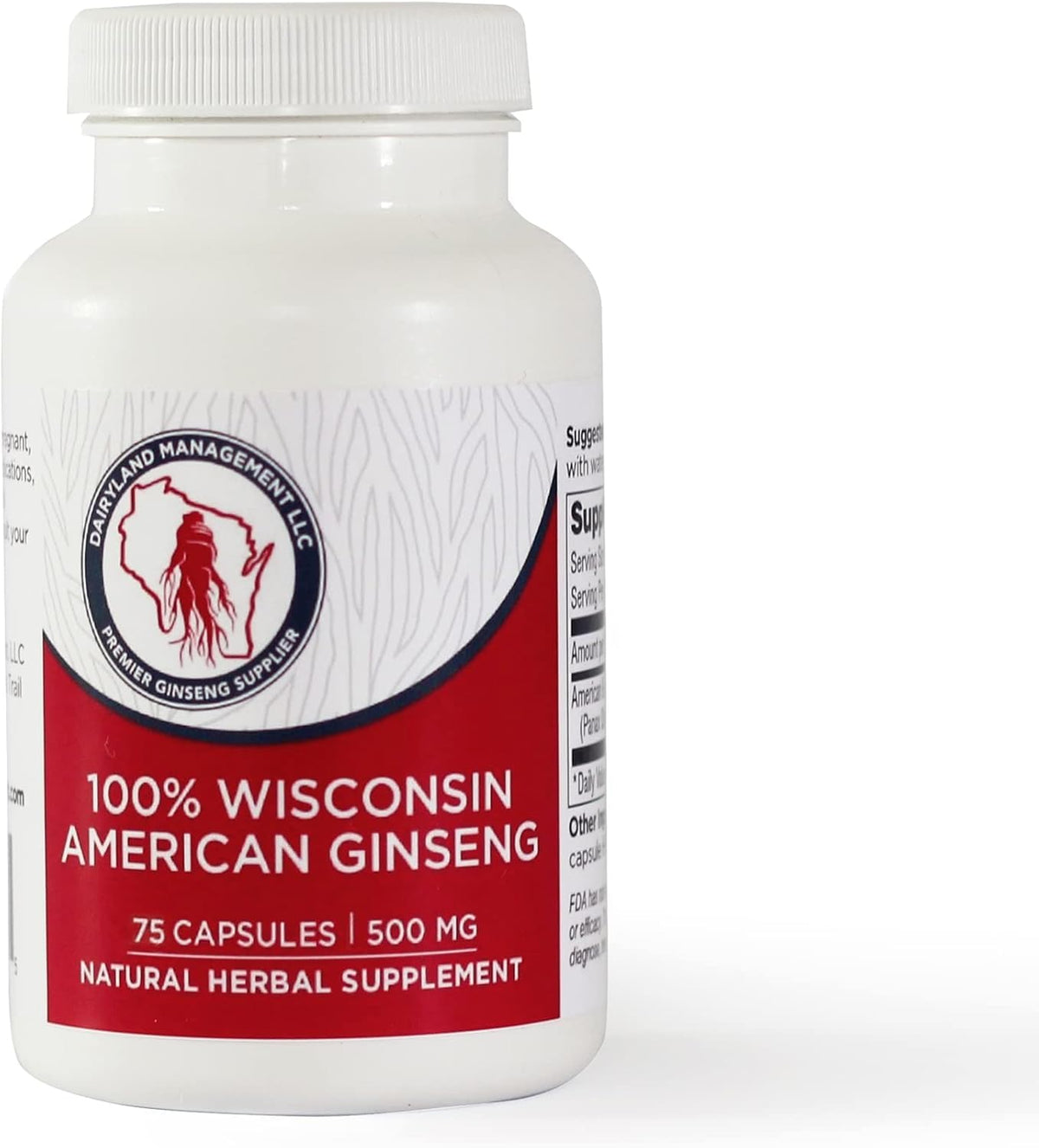 Dairyland Management LLC American Ginseng Capsules - 500 mg Wisconsin
