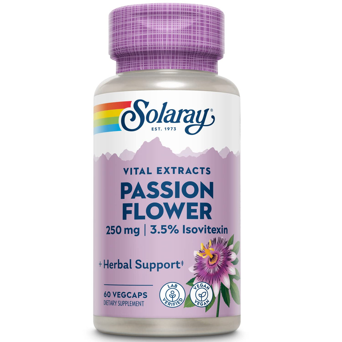 SOLARAY Passion Flower 250mg Herbal Support - 60 Vegetarian Capsules