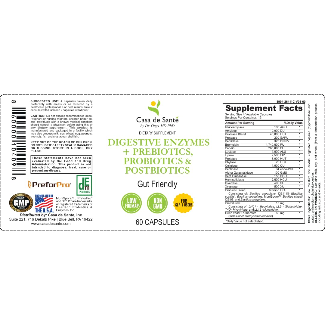 Casa de Sante FODMAP Digestive Enzymes with Probiotics - 60 Vegetarian Capsules - image 4