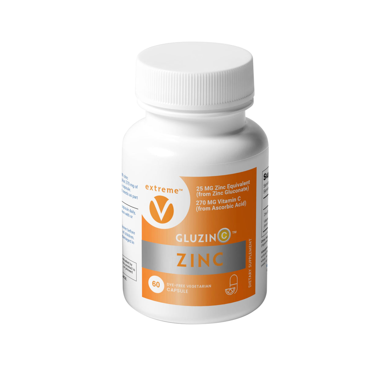 Extreme V GluzinC Zinc & Vitamin C Supplement - 120 Vegetarian Capsules