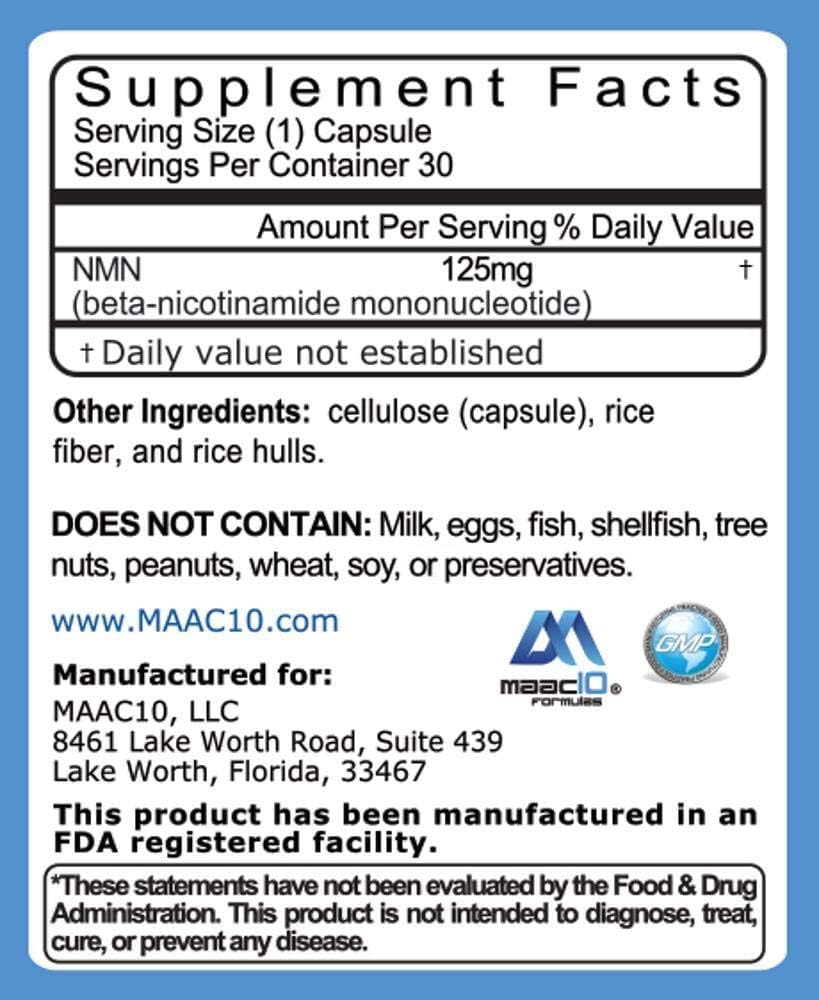 MAAC10 NMN 125mg Pharmaceutical Grade Supplement - 30 Capsules - image 2