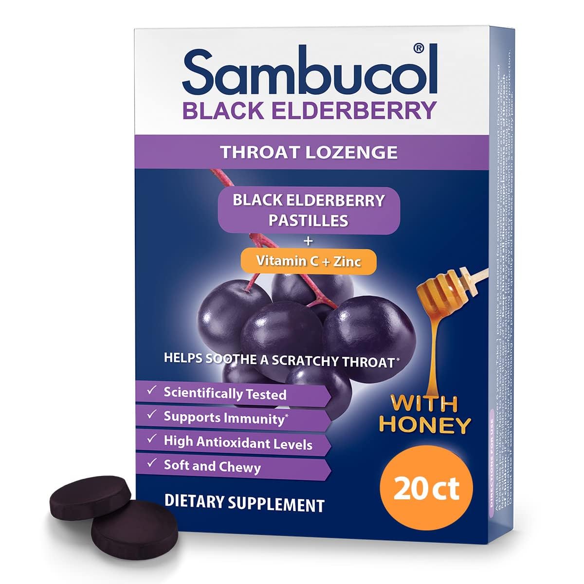 Sambucol Black Elderberry Throat Lozenge with Honey - 20 Count