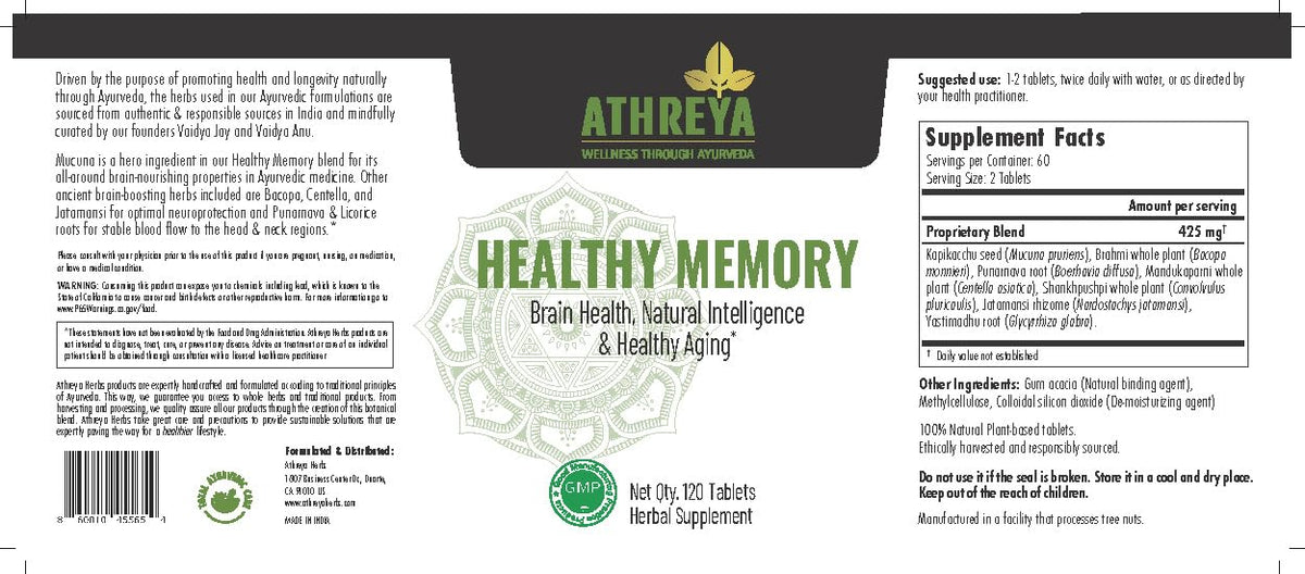 Athreya Herbs Healthy Memory Tablets for Brain - 120 Tablets - image 2