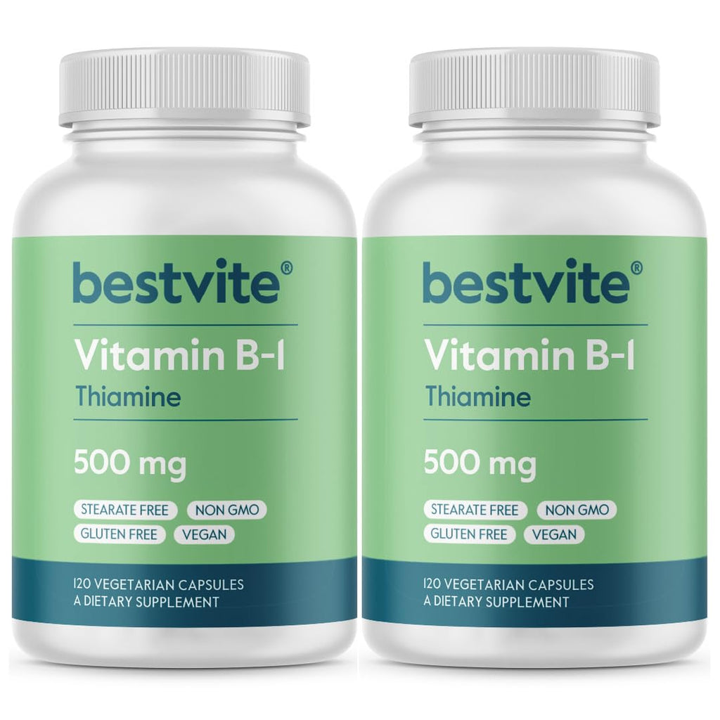 BESTVITE Vitamin B-1 (Thiamin) 500mg - No Stearates - Vegan - Non GMO