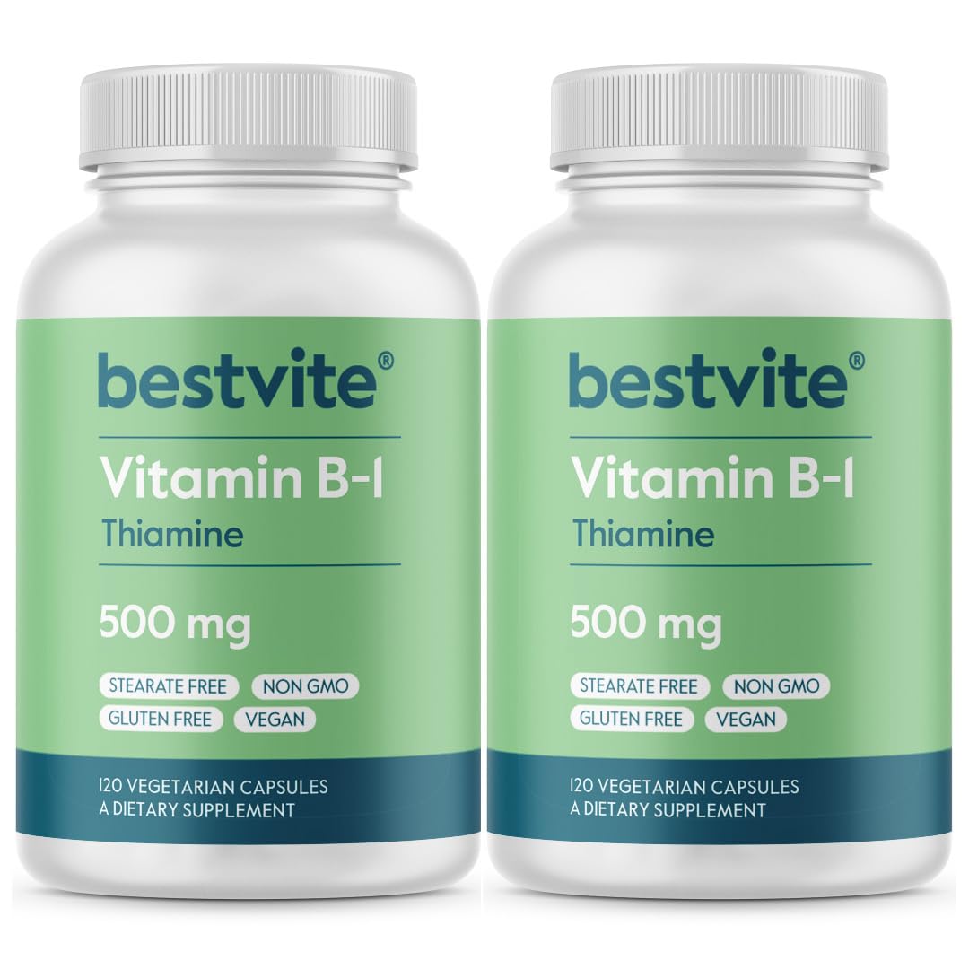 BESTVITE Vitamin B-1 (Thiamin) 500mg - No Stearates - Vegan - Non GMO