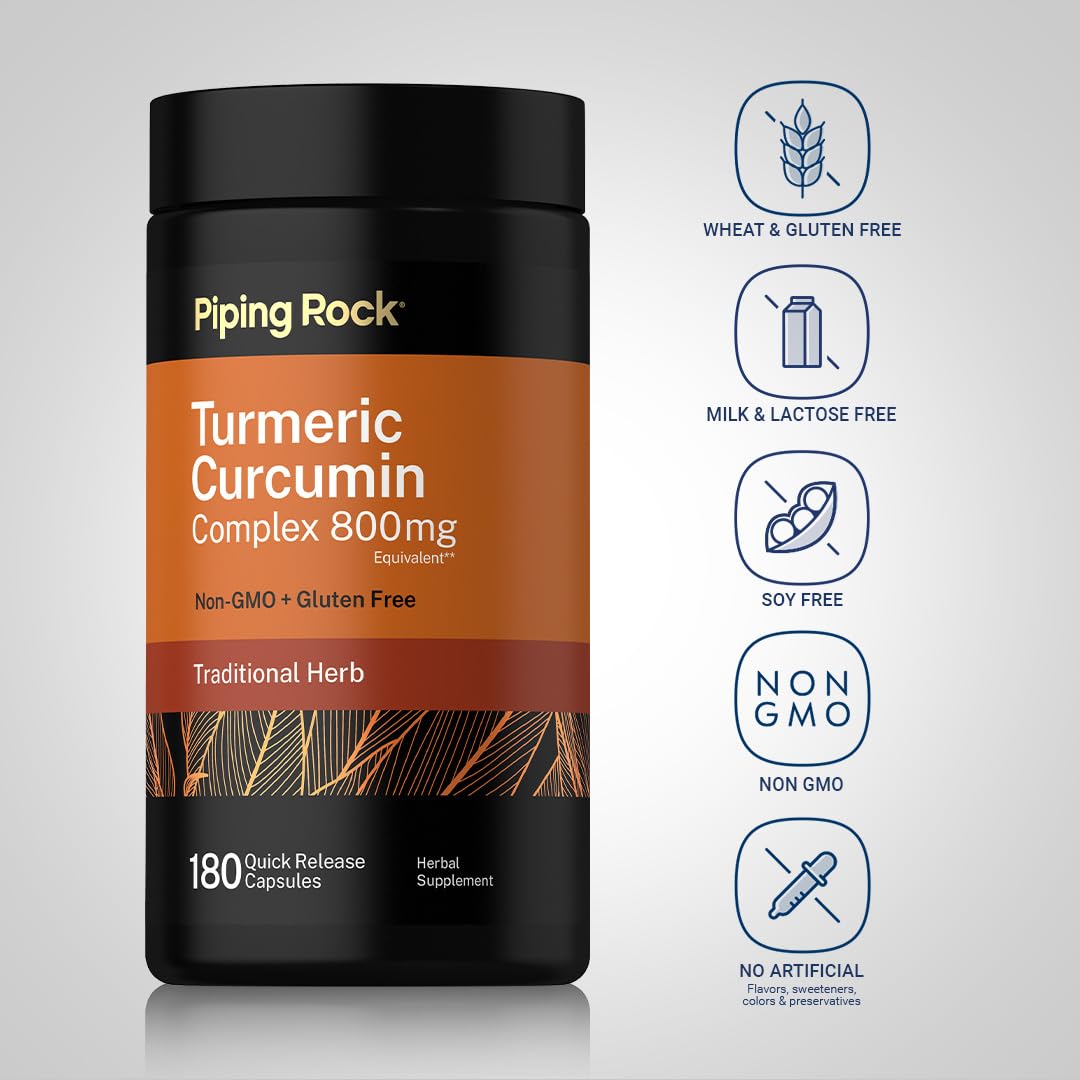 Piping Rock Turmeric Curcumin Supplement - 180 Capsules - image 3