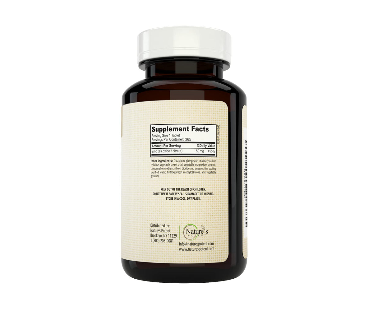 Nature's Potent Zinc 50 mg Immune Support - 365 Tablets - image 2