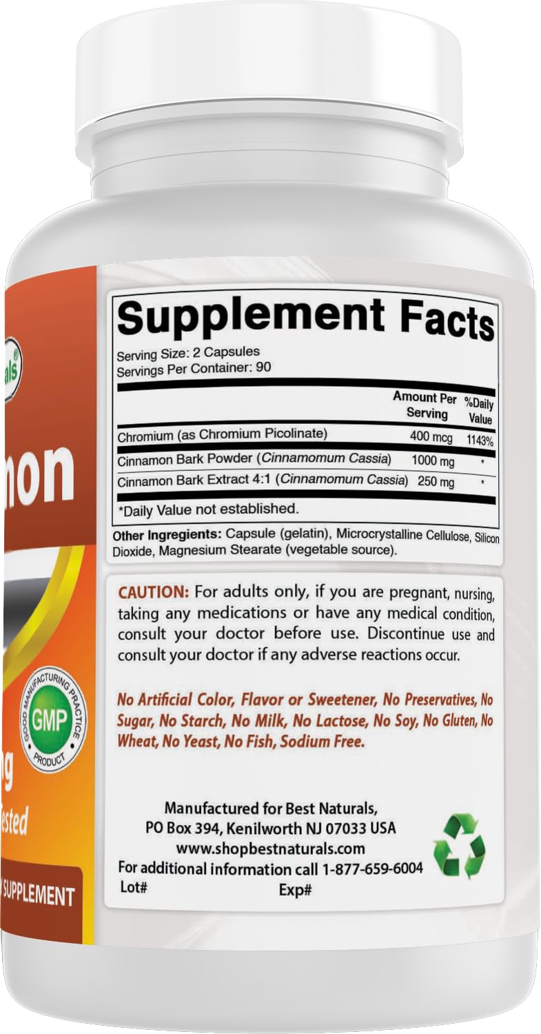 Best Naturals Cinnamon 2000 mg with Chromium Capsules - 180 Count - image 6